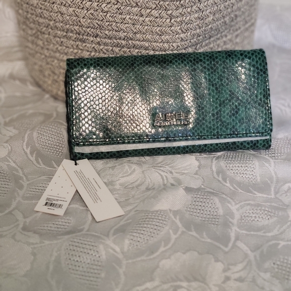 AIMEE KESTENBERG FOLD OVER SLIM WALLET IN EMERALD SNAKE NWT - Picture 6 of 8